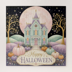 Whimsical Pastel Victorian Haunted House Halloween Jigsaw Puzzle