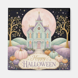 Whimsical Pastel Victorian Haunted House Halloween Magnet