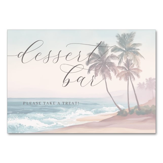 Whimsical Pastel Watercolor Beach Waves Table Number (Front)