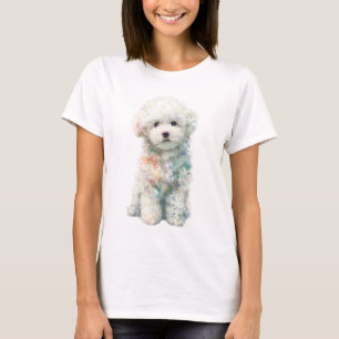 Whimsical Pastel Watercolor Bichon Puppy Women T-Shirt