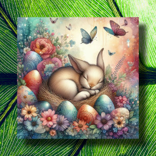 Whimsical Pastel Watercolor Easter Egg Nest Bunny Holiday Card