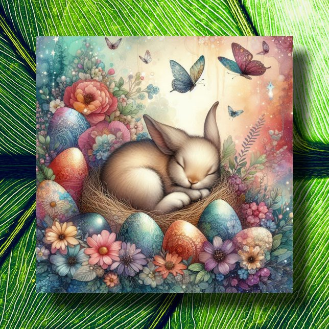 Whimsical Pastel Watercolor Easter Egg Nest Bunny  Holiday Card (Creator Uploaded)