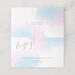 Whimsical Pastel Watercolor Pink Blue Gold Wedding Place Card