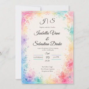 Whimsical Pastel Watercolor Romance Wedding  Invitation