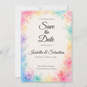 Whimsical Pastel Watercolor Romance Wedding Save The Date