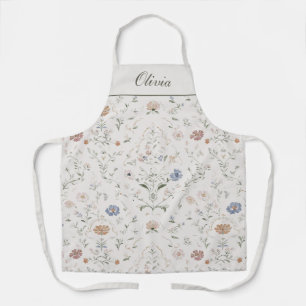 Whimsical Pastel Watercolor Wildflower Custom Name Apron