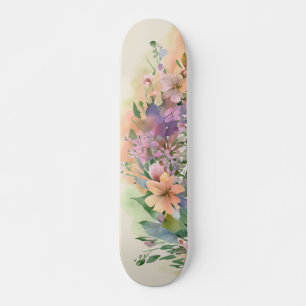 Whimsical Pastel Watercolor Wildflower Meadows Skateboard