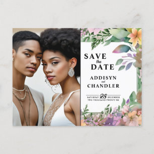 Whimsical Pastel Watercolor Wildflower Wedding Holiday Postcard