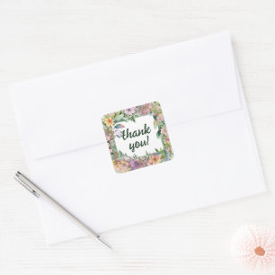 Whimsical Pastel Watercolor Wildflower Wedding Square Sticker