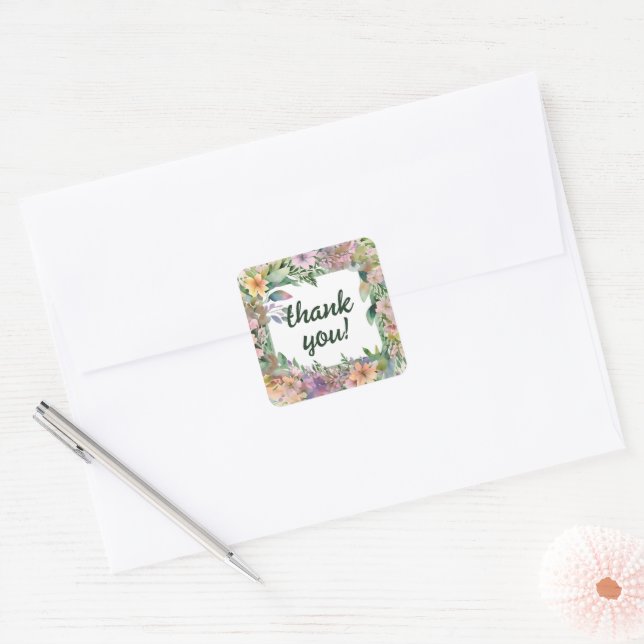 Whimsical Pastel Watercolor Wildflower Wedding Square Sticker (Envelope)