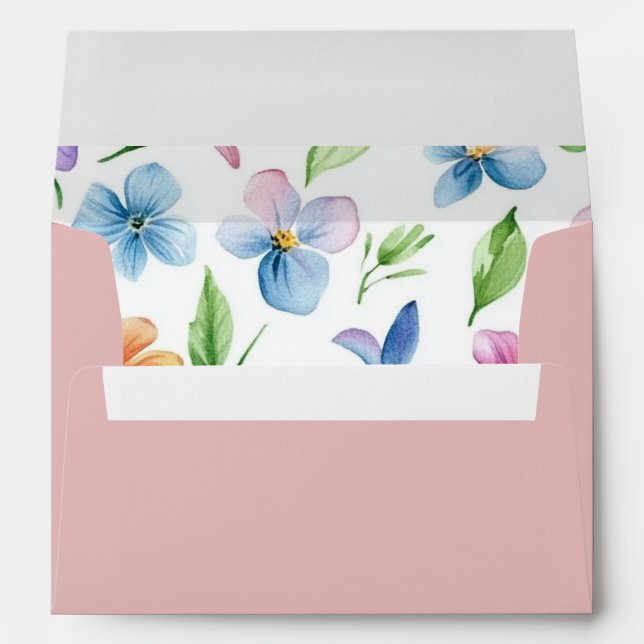 Whimsical Pastel Wildflower Blush wedding Envelope (Back (Bottom))