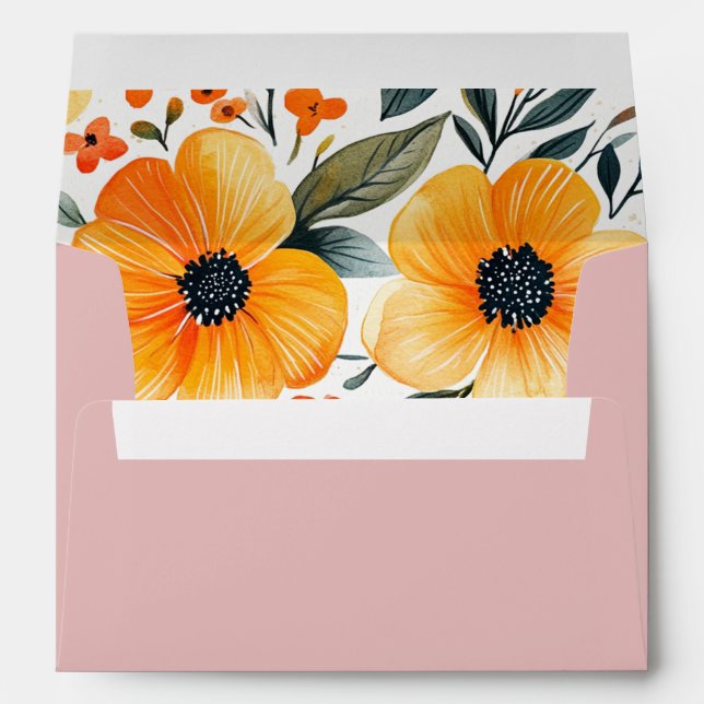 Whimsical Pastel Wildflower Blush wedding Envelope (Back (Bottom))