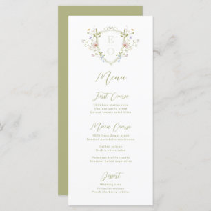 Whimsical Pastel Wildflower Monogram Crest Wedding Menu