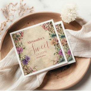 Whimsical Pastel Wildflower Sweet 16 Napkin