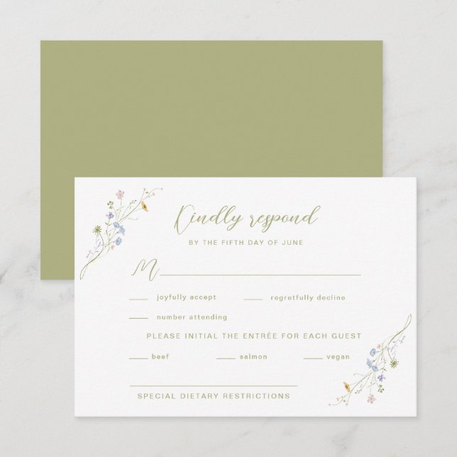Whimsical Pastel Wildflower Wedding RSVP Card (Front/Back)
