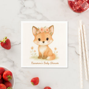 Whimsical Pastel Woodland Fox Girl Baby Shower Napkin
