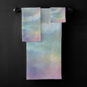 Whimsical Pastels   Dreamy Muted Rainbow Mottle Bath Towel Set