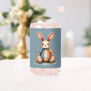 Whimsical Patchwork Bunny Cottagecore Woodland Can Glass