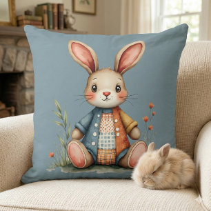 Whimsical Patchwork Bunny Cottagecore Woodland Cushion