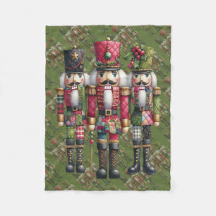Whimsical Patchwork Christmas Nutcracker Trio Fleece Blanket
