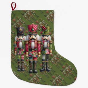 Whimsical Patchwork Christmas Nutcracker Trio Large Christmas Stocking