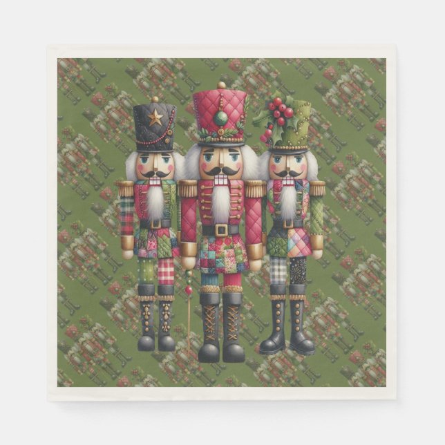 Whimsical Patchwork Christmas Nutcracker Trio Napkin (Front)