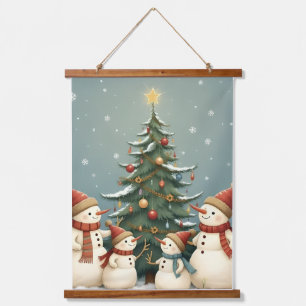 Whimsical Patchwork Christmas Teddy Bear Hanging Tapestry