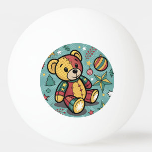 Whimsical Patchwork Christmas Teddy Bear Ping Pong Ball