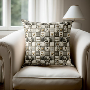 Whimsical Patchwork Dog Pattern Cushion