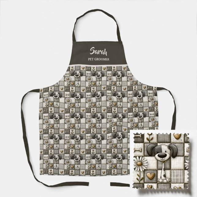 Whimsical Patchwork Dog Pattern Pet Groomer Apron (Creator Uploaded)
