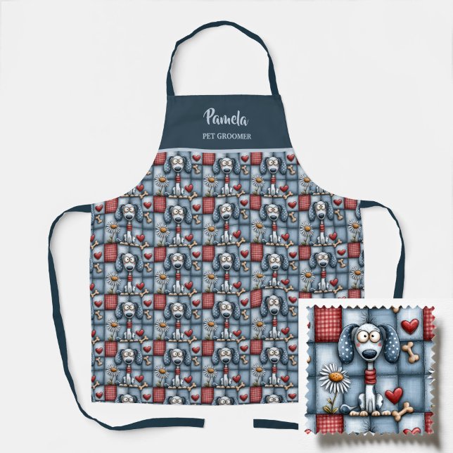 Whimsical Patchwork Dog Pattern Pet Groomer Apron (Creator Uploaded)