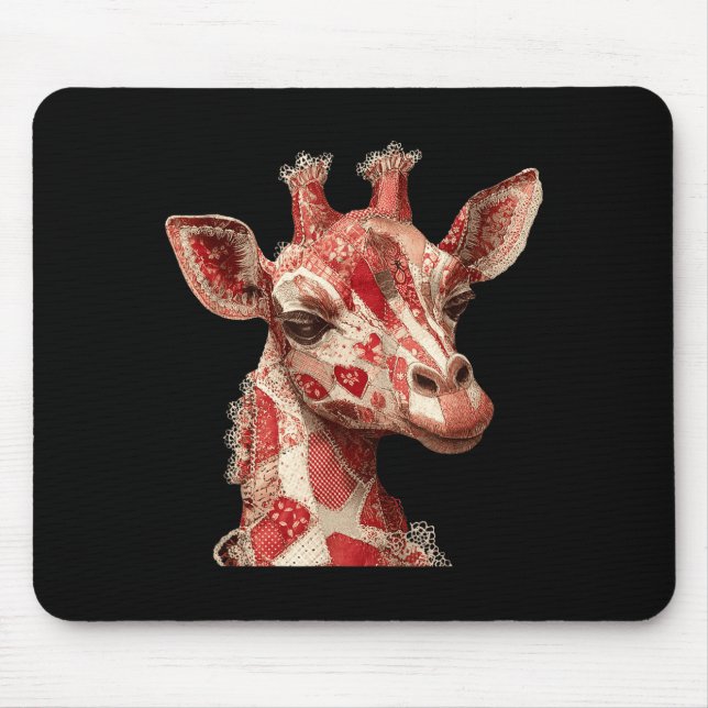Whimsical Patchwork Hearts Romantic Giraffe  Mouse Mat (Front)
