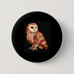 Whimsical Patchwork Owl With Hearts Pattern 6 Cm Round Badge