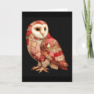 Whimsical Patchwork Owl With Hearts Pattern Card