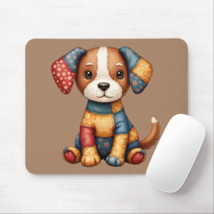 Whimsical Patchwork Puppy Cottagecore Folk Art Mouse Mat