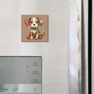 Whimsical Patchwork Puppy Folk Art Cottagecore  Magnet