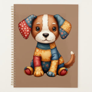 Whimsical Patchwork Puppy Folk Art Cottagecore  Planner