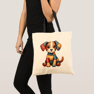 Whimsical Patchwork Puppy Folk Art Cottagecore  Tote Bag