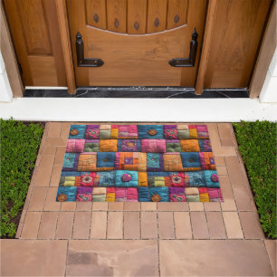 Whimsical Patchwork Quilt Pattern: Colorful Design Doormat