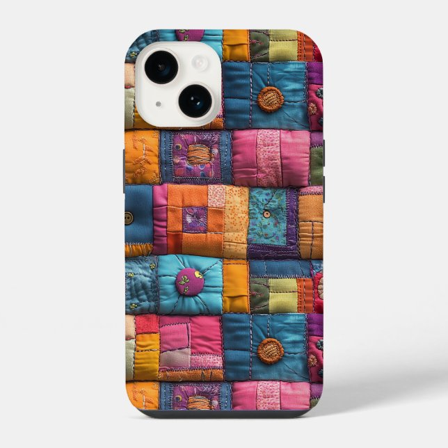 Whimsical Patchwork Quilt Pattern: Colorful Design iPhone Case (Back)