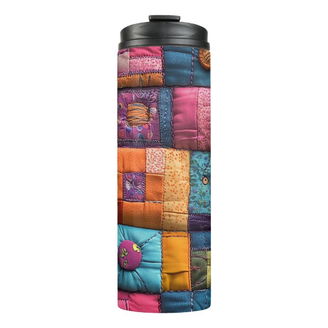 Whimsical Patchwork Quilt Pattern: Colorful Design Thermal Tumbler (Front)