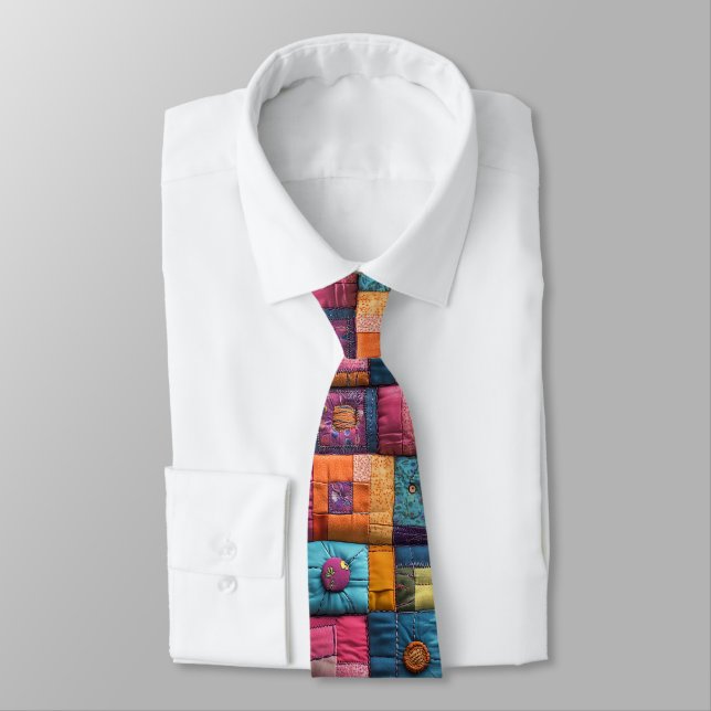 Whimsical Patchwork Quilt Pattern: Colorful Design Tie (Tied)