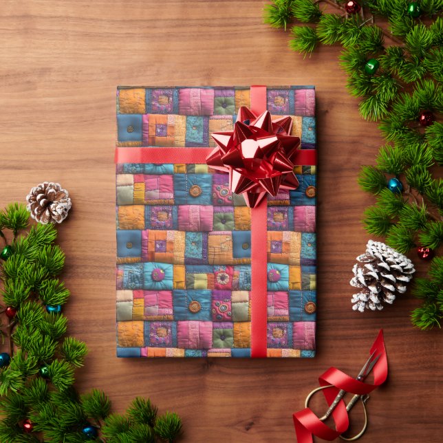 Whimsical Patchwork Quilt Pattern: Colorful Design Wrapping Paper (Holiday Gift)