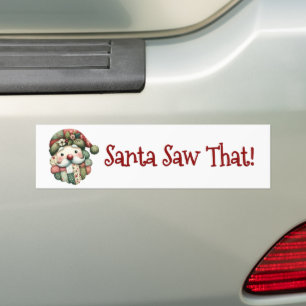 Whimsical Patchwork Santa Folk Christmas Bumper Sticker