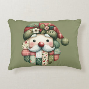Whimsical Patchwork Santa Folk Christmas Decorative Cushion