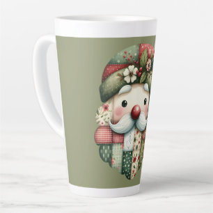 Whimsical Patchwork Santa Folk Christmas Latte Mug