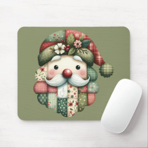 Whimsical Patchwork Santa Folk Christmas Mouse Mat