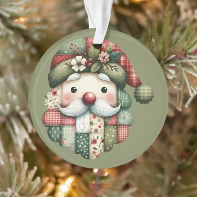Whimsical Patchwork Santa Folk Christmas Ornament (Tree)