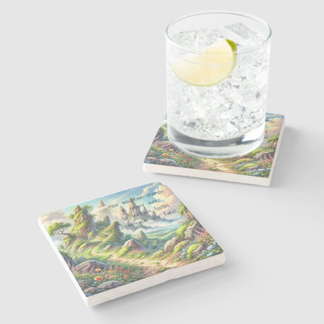 Whimsical Path & Quote Stone Coaster (Side)