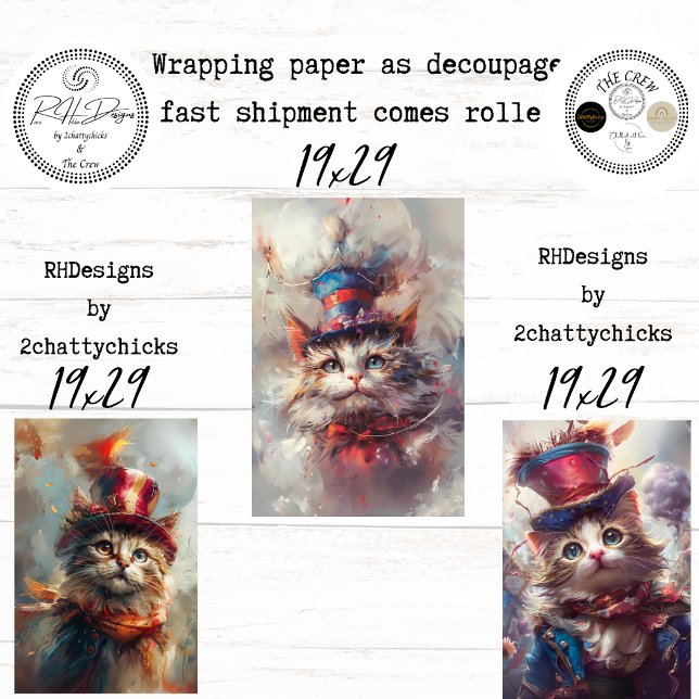 Whimsical Patriotic Fantasy Cat Artwork Decoupage  Wrapping Paper Sheet (Creator Uploaded)